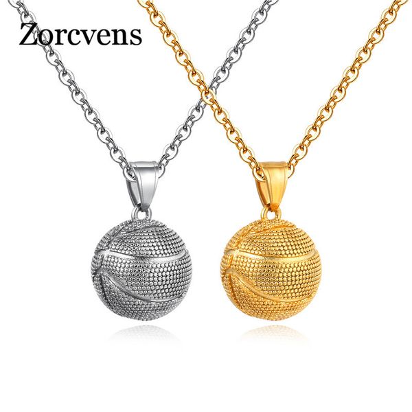 

zorcvens баскетбол ожерелья золотой цвет кулон спорт хип-хоп ювелирные изделия homme цепи из нержавеющей стали для человека день отца подарк, Silver