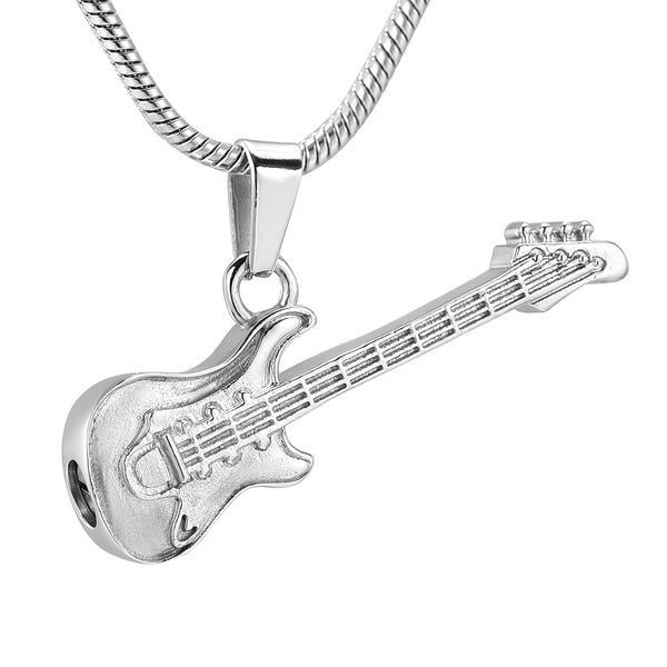 

guitar cremation necklace for ashes stainless steel memorial pets ashes keepsake pendant urn necklace, Silver