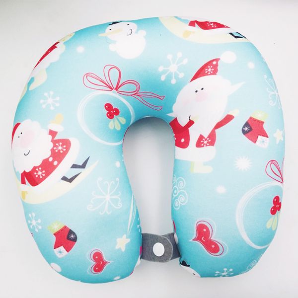 

santa claus u shape neck travel pillow printed christmas pattern foam particle neck pillow protect headrest travel soft cushion