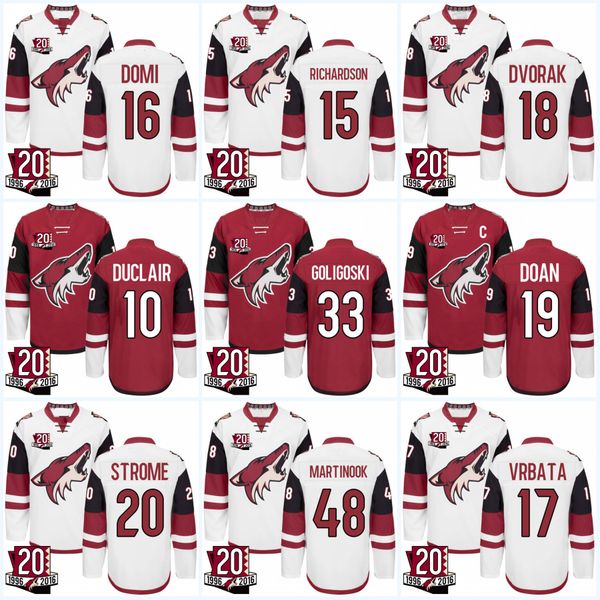 

Youth 20th Anniversary patch Arizona Coyotes 16 Max Domi 10 Anthony Duclair 23 Oliver Ekman-Larsson 19 Shane Doan Ice Hockey Jerseys
