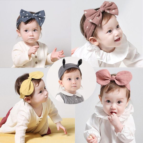 Baby Bowknot Orecchie da coniglio Fascia Wave Point Turbante Accessori per capelli per neonati Copricapo in cotone 6 colori