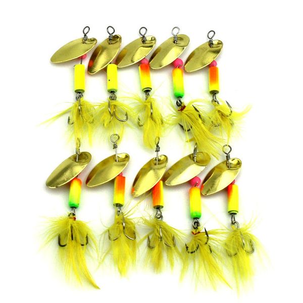 

10pcs lures spinners ,spinnerbaits , metal fishing spoons bait hard bait 5.5cm blade spinner baits3.7g feather fishing hooks rooster tail