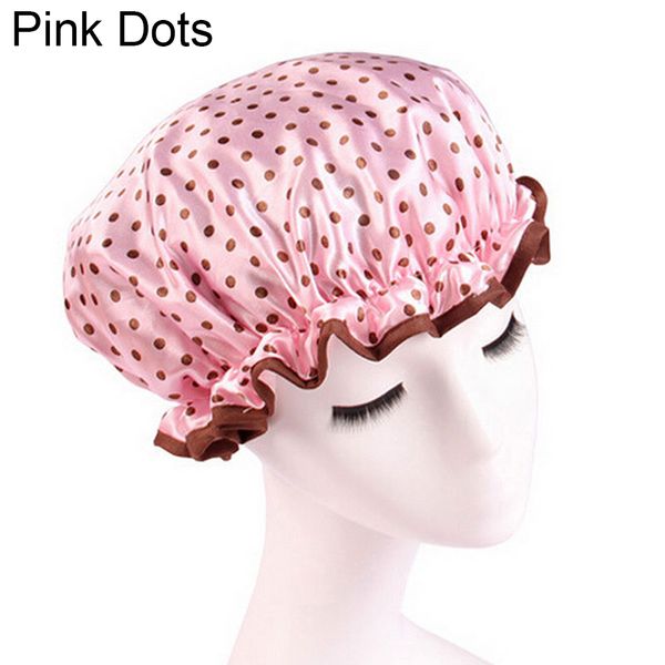 

wholesale-women waterproof polka dot flower hair cover elastic bath bathing shower cap