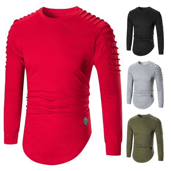 

men's autumn and winter new fashi men's round neck wrinkles design long-sleeved shirts -45, White;black