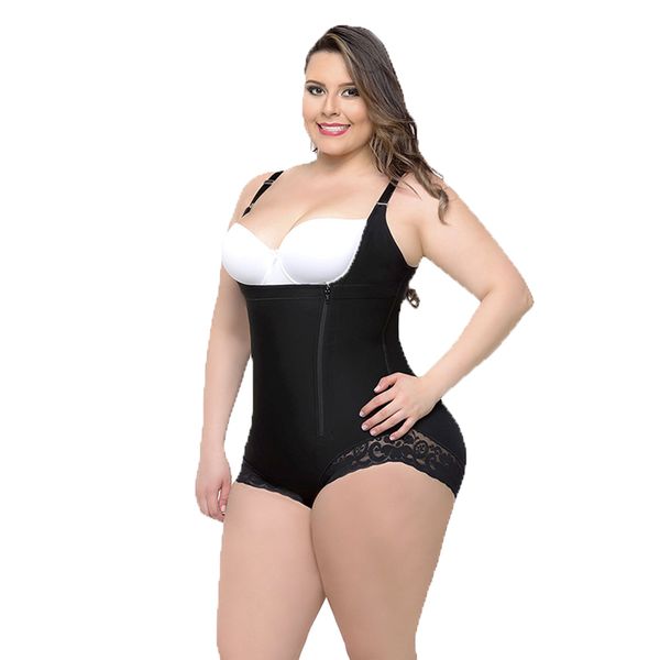 

women shapers zipper s-6xl body shaper butt lifter underwear slimming bodysuit plus big size high compression push hip up waist traine, Black;white