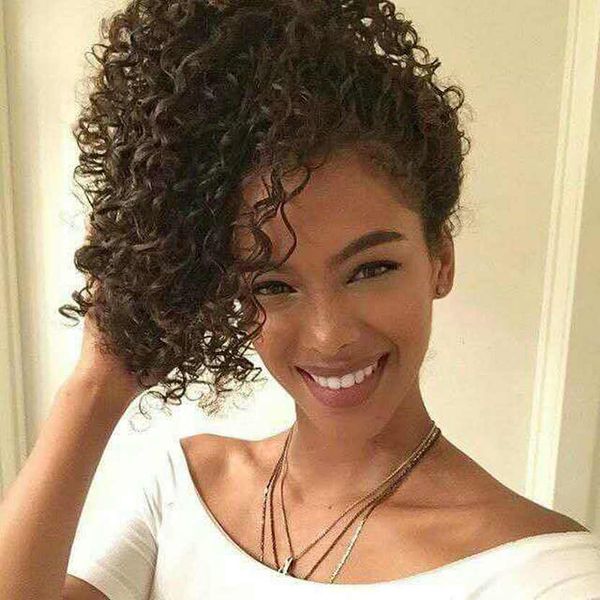 Human Hair Ponytail Hairpieces Clip In High Kinky Curly Human Hair