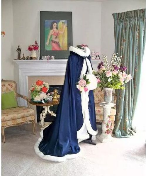 

2018 new long bridal jacket winter fur bridal jacket hooded cape shawl wrap fur trim cloaks for wedding bride shurg floor length, White