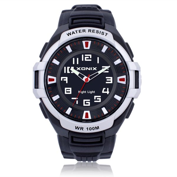 

xonix brands men sports watch quartz waterproof 100m analog el back light big dial fashion boy sports swim diver wristwatch gift, Slivery;brown