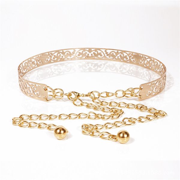 

new female full metal mirror thin waist belt women metallic gold plate with chains lady punk rocky waistband for women bl26, Black;brown