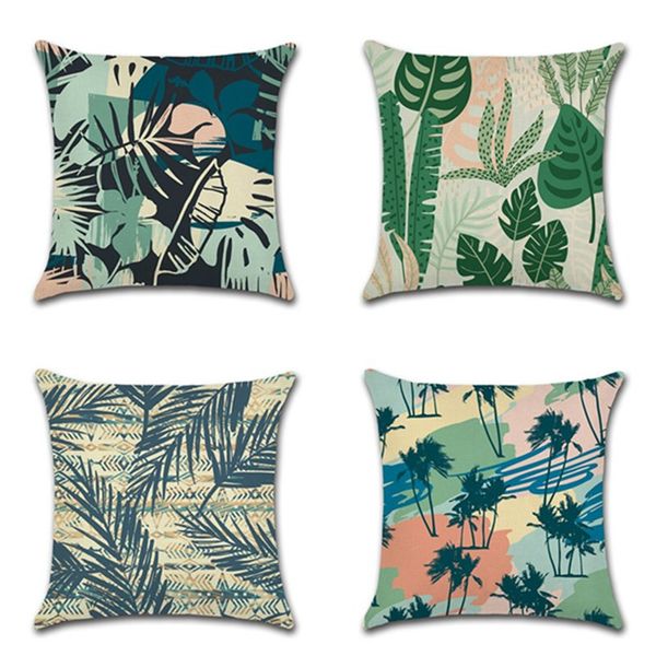 Abstract Green Leaves Tropical Plants Throw Pillow Covers With