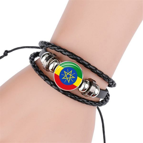 

2018 new fashion east africa national flag bangle bracelet for men and women glass cabochon leather bracelet jewelry gift, Golden;silver