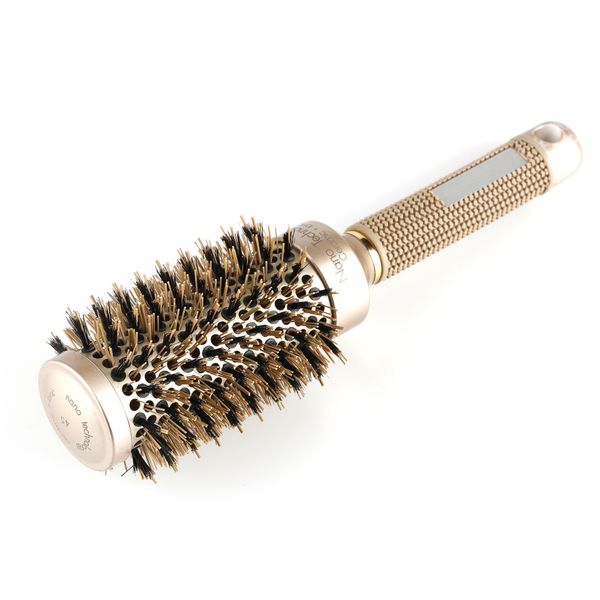 

nano ceramic alunimium hair round brush with boar bristle hair gold hairdressing round brush for barber 4 sizes styling comb, Silver