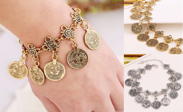

Vintage Coin Tassel Chain Bracelet Geometric Hollow Cuff Bracelets Fashion Women Metal Carving Plated Jewelry Accessories D862Q