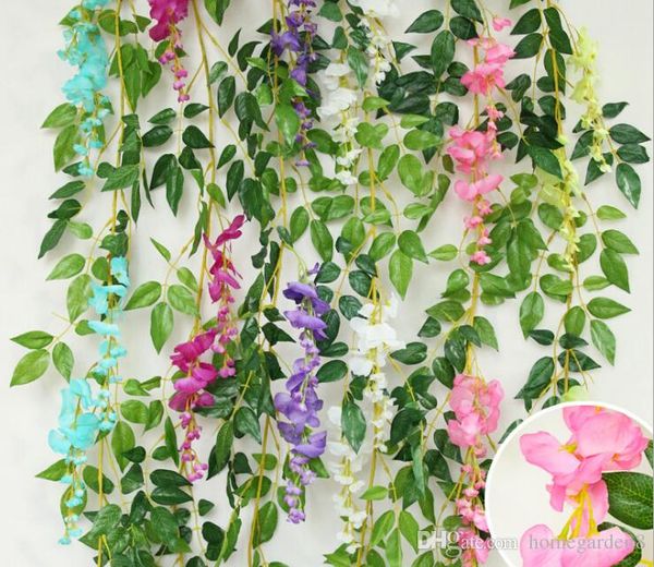 

decorative artificial flower vine green leaf vine wedding decoration simulation plastic flower wisteria flower 2 meters long strip