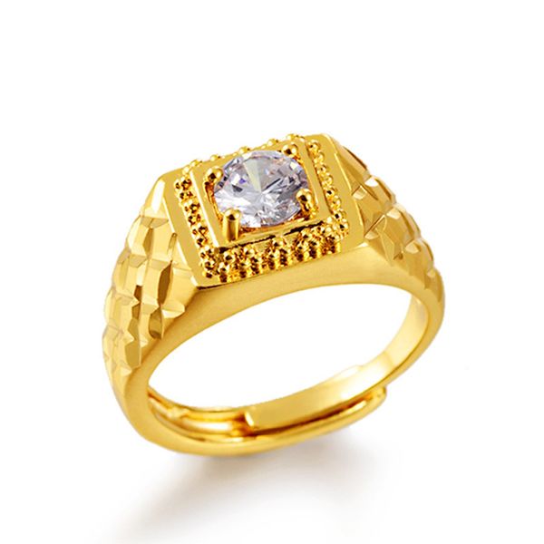 

mens ring band 18k yellow gold filled classic style fashion mens finger ring size adjust gift, Slivery;golden