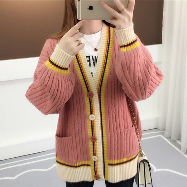 

nitree женщины свитер кардиган v-образным вырезом свободные с длинным рукавом корейской версии трикотажные оригинальный стиль новое пальто 2, White;black