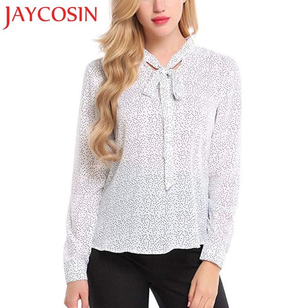 

2018 t shirt women autumn o neck long sleeve polka dot chiffon casual t-shirt women t-shirt july 31, White