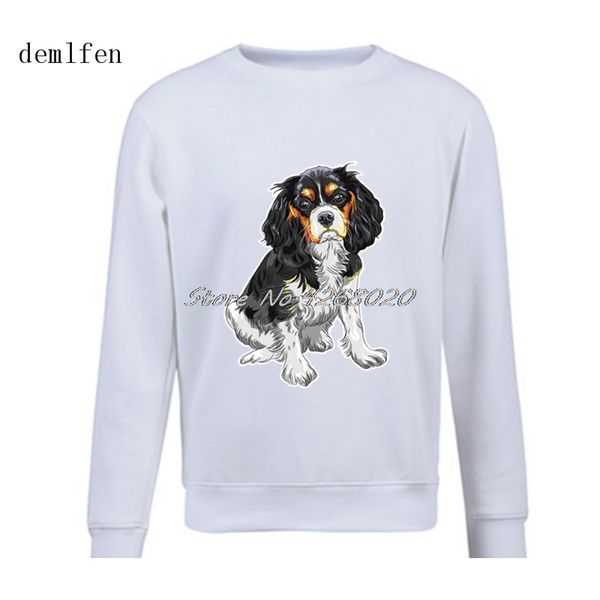 

cavalier king spaniel dog print hoodie autumn winter men cotton pullover thicken fleece sweatshirt hip hop streetwear, Black