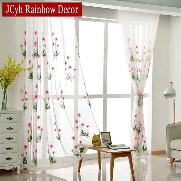 

embroidery white tulle curtains for living room bedroom flower kitchen window curtains short organza voile sheer drapes