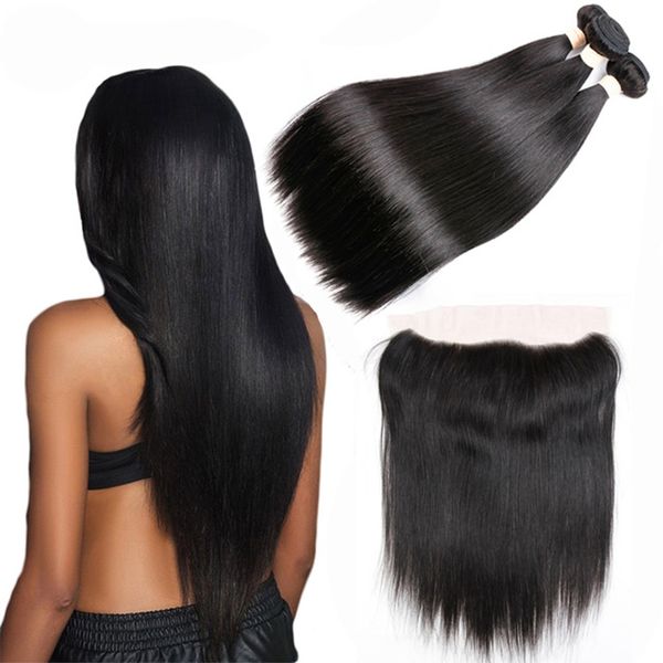 

Purevian Lace Frontal Closure With Bundles Straight Human Hair Weave Lace Frontal Closure Pre Plucked Non Remy 4 PCS