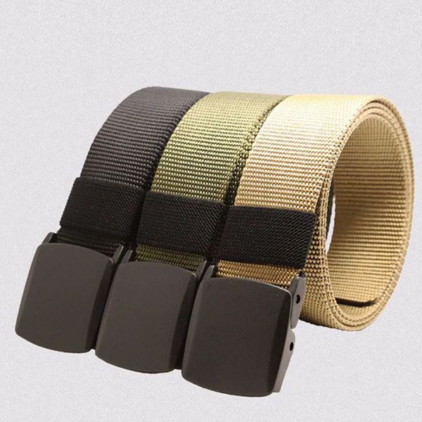 

2018 mens tactical belt automatic buckle elastic canvas belt outdoor trainin luxury 3 colors, Black;brown