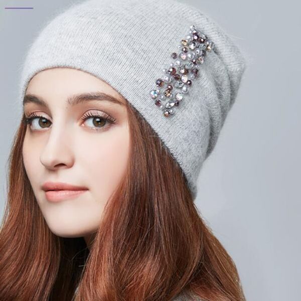 

fashion hats for women beanies skull cap knitted wool warm hats lady fashion rhinestones of shipping, Blue;gray