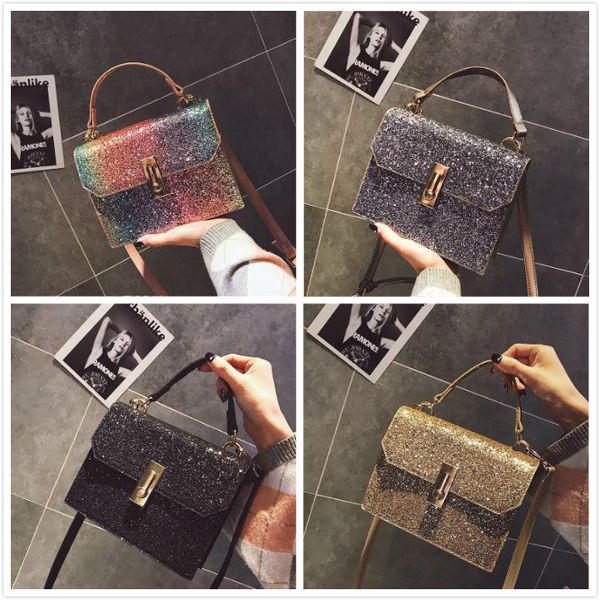 

rainbow sequins handbags on the bew packet 2018 new ins shoulder diagonal handbags small square bag