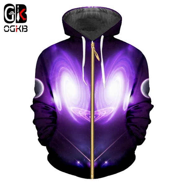 

ogkb new 3d galaxy space printed zip up hooded hoodies purple men/women hoodie sweatshirts fashion jackets plus size 6xl, Black