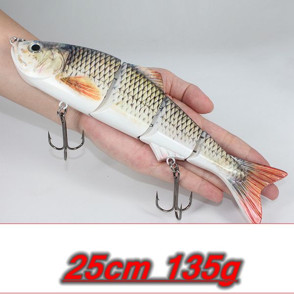 

25cm 135g new artificial bait big fishing lure 4 segment sinking swimbait crank bait hard bait slow big game fish lure hooks
