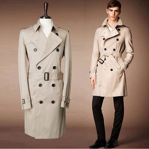 

2018 trench coat men classic double breasted mens long coat masculino mens clothing long jackets & coats british style overcoat, Tan;black