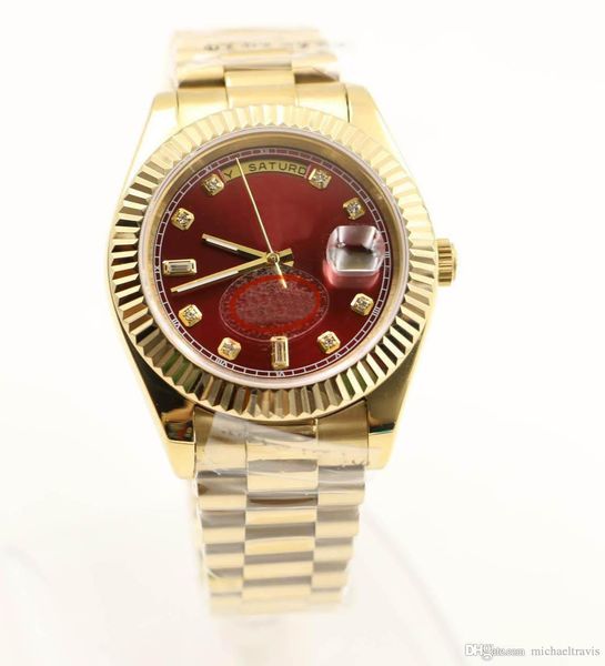 

Luxury Brand Day date Sports Mens Watch Automatic Mechanical Red Dial Sapphire Glass Original Clasp Man watches male wristwatch