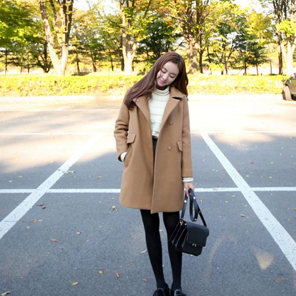

turn-down collar women woolen coat leisure women's woolen coat 2018 new solid color autumn winter large size medium long nuw103, Black
