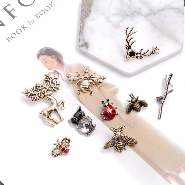

british style retro animal shape brooch pin for mens suit tie hat lapel pin badage vintage deer bird bee breastpin small size broach, Gray