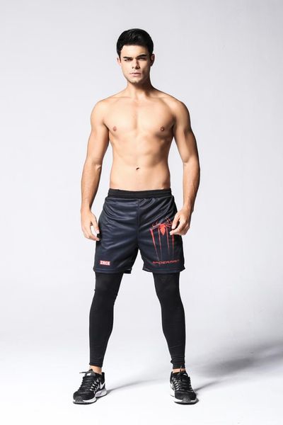 

running shorts training marathon quick dry fitness gym printing sport shorts with pocket plus running jogger, Black;blue