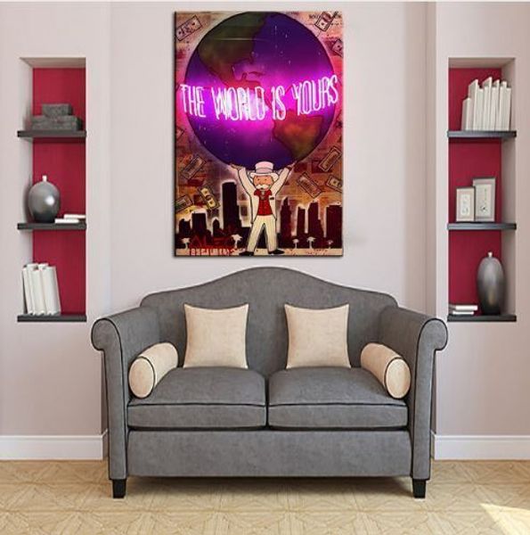 

alec monopoly oil painting on canvas graffiti art the world is yours hand-painted & hd canvas print wall art home decor multi sizes g179