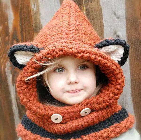 

boy girl baby children cap cat scarf beanie design fox hat hat windproof beanies new winter handmade knitted cap skullies ear soft gusfn, White;black