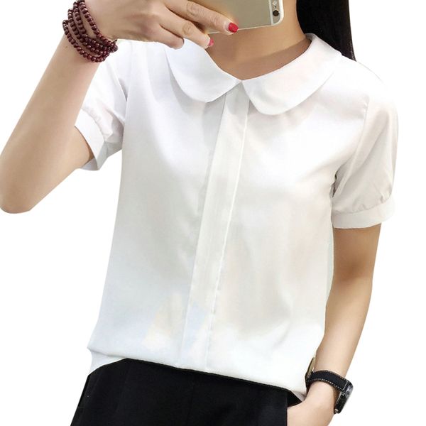 

2018 fashion peter pan collar women blouse shirts short sleeve blusas chiffon white women office blouses ladies female