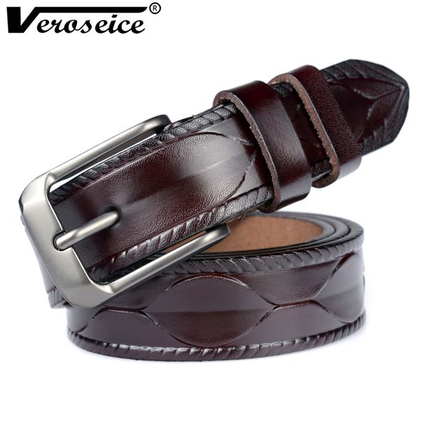 

veroseice] drop shipping new casual fashion pin buckle cowhide women belt real split leather female belts for women ceinture, Black;brown