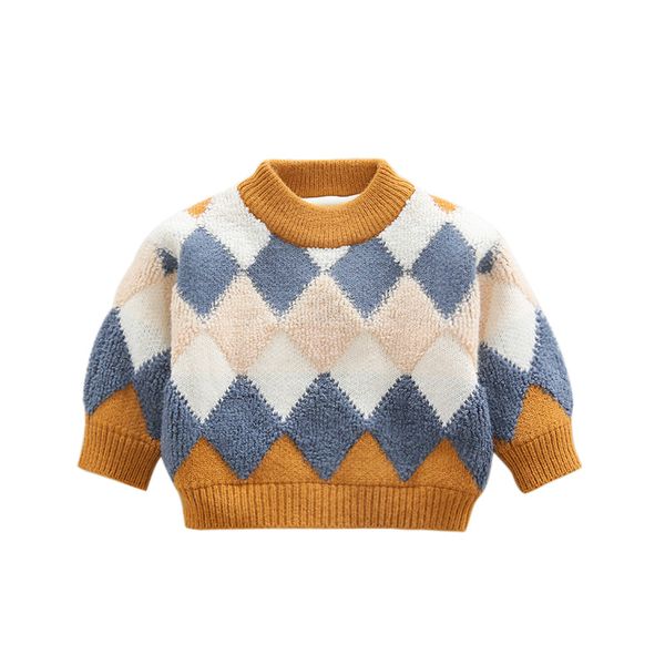 

new winter baby sweater boy diamond color matching sweater baby, Blue