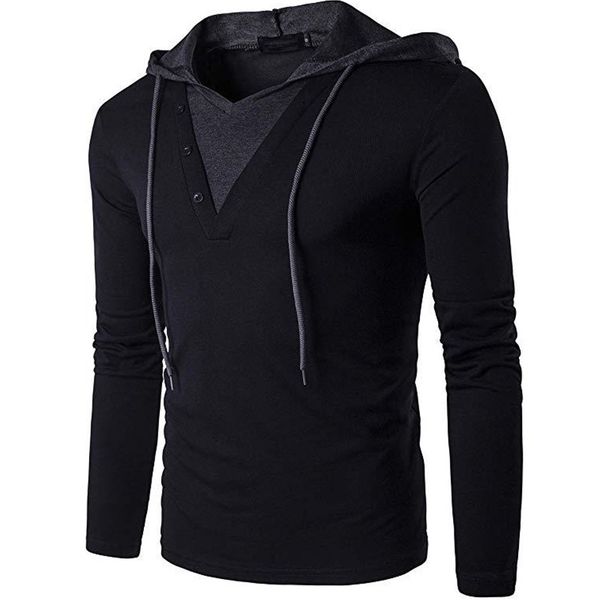

Men's Casual Long Sleeve Slim Fit Hoodie Shirt Male Slim Fashion Tops Solid Color Stitching KC-B24 B26 B27