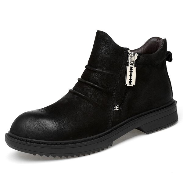 

genuine leather men boots fashion brand men genuine leather shoes luxury male leather boots bota masculina, Black