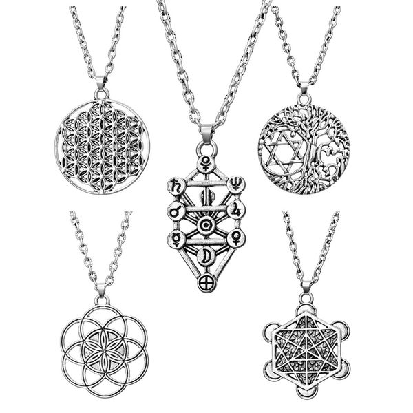 

diezi fashion women silver tone flower of life necklaces & pendants mandala sacred geometry pendant with chain gift jewelry, Black