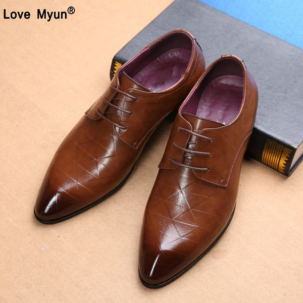 

new fashion male wedding business dress men pointed toe oxfords man office dress leather shoes big size mens, Black