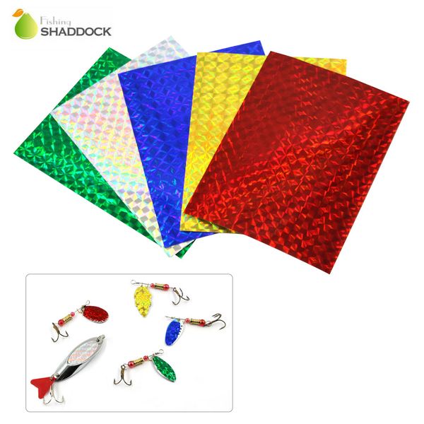 

Wholesale-5pcs Mixed Color Holographic Adhesive Film Flash Tape For Lure Making Tying Materail Metal Hard Baits Sticker