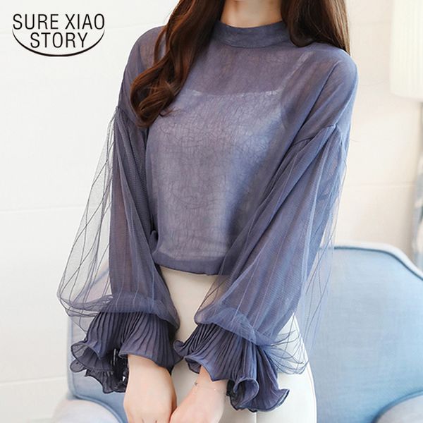 

2018 new arrive women blouse summer fashion long sleeve solid white shirt casual female chiffon blouse women clothing 0186 30