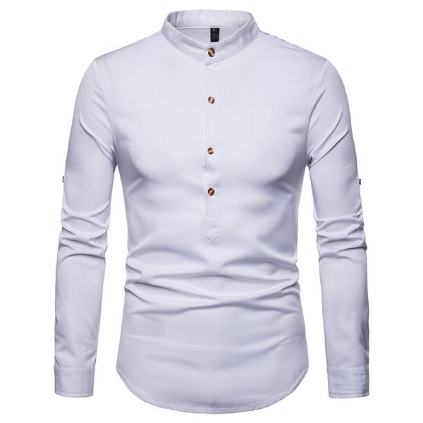 

fashion white henley shirt men slim fit long sleeve mandarin collar shirt male business casual shirts camisa social masculina, White;black