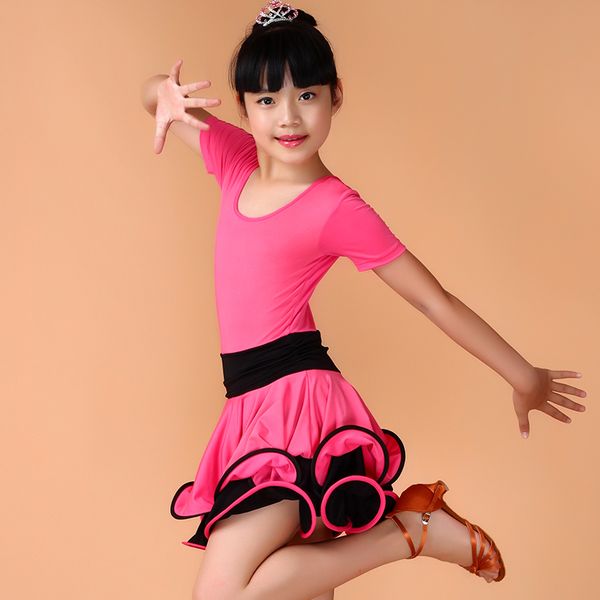 

latina ballroom latin dance dresses clothes child lange girls dance costumes for competition salsa samba carnival costumes, Black;red