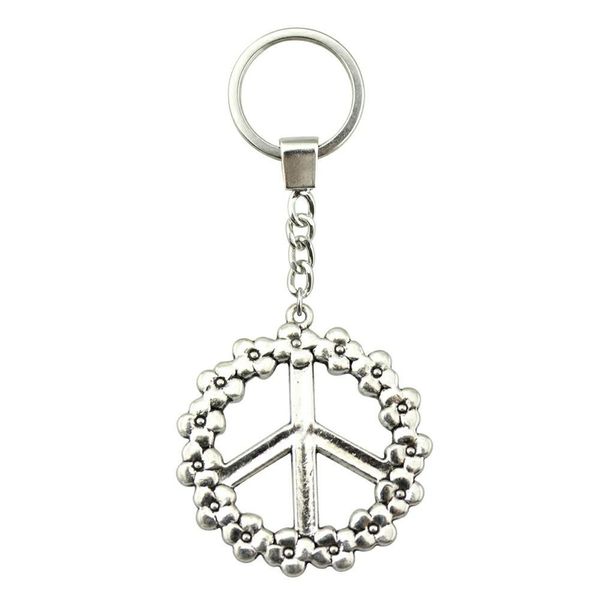 

6 pieces key chain women key rings fashion keychains for men flower peace sign 38mm, Slivery;golden