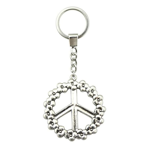 

6 pieces key chain women key rings fashion keychains for men flower peace sign 38mm, Slivery;golden