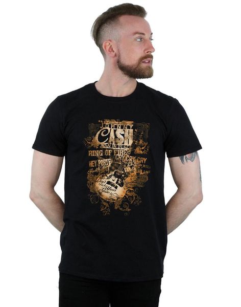 

johnny cash men's guitar song titles print t shirt summer style tee, White;black